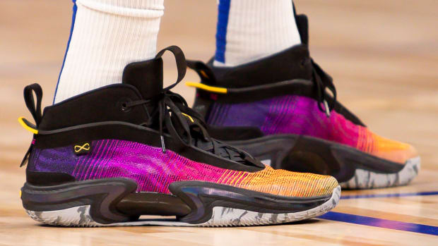 New York Knicks forward Obi Toppin wears the Air Jordan 36 'Year of the Tiger' against the Detroit Pistons on December 29, 2021.